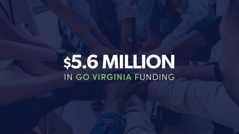 hands put together in a circle with white text overlaid that reads: "$5.6 million in GO Virginia funding"